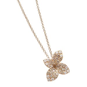 Pasquale Bruni 18K Rose Gold Secret Garden Small Four Petal Pave Diamond Pendant Necklace, 16- 2442453