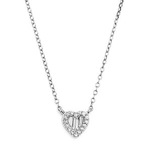 Diamond Round and Baguette Heart Pendant Necklace in 14K White Gold, .10 ct. t.w. - 100% Exclusive- 2569764