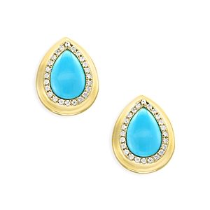 Turquoise and Diamond Halo Teardrop Stud Earrings in 14K Yellow Gold - 100% Exclusive- 2544103