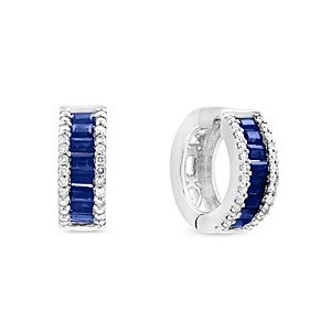 Blue Sapphire and Diamond Hoop Earrings in 14K White Gold - 100% Exclusive- 2567081