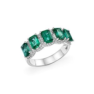 Emerald and Diamond Band Ring in 14K White Gold - 100% Exclusive- 2614456