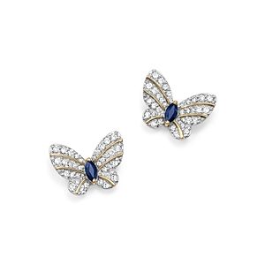 Diamond and Blue Sapphire Butterfly Stud Earrings in 14K Yellow Gold - 100% Exclusive- 2665439
