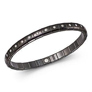 Roberto Demeglio 18K White Gold & Black Ceramic Pura Stretch Bracelet with Diamond Bezels- 2728376