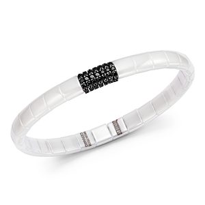 Roberto Demeglio 18K White Gold & White Ceramic Pura Stretch Bracelet with Black Diamonds- 2728374