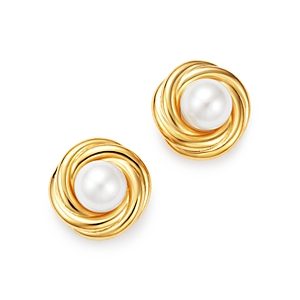 Bloomingdale's Cultured Freshwater Pearl Knot Earrings in 14K Yellow Gold, 5mm - 100% Exclusive- 2905542