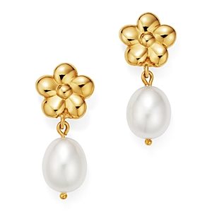 Bloomingdale's Cultured Freshwater Pearl & Flower Drop Earrings in 14K Yellow Gold - 100% Exclusive- 2905548