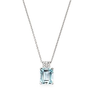 Bloomingdale's Aquamarine & Diamond Pendant Necklace in 14K White Gold, 16 - 100% Exclusive- 2907861