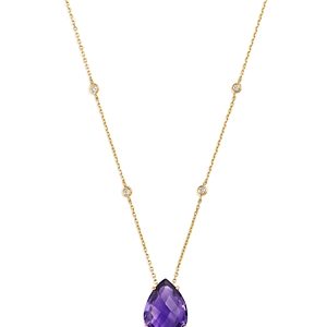 Bloomingdale's Amethyst Teardrop & Diamond Station Necklace in 14K Yellow Gold, 17 - 100% Exclusive- 2907854