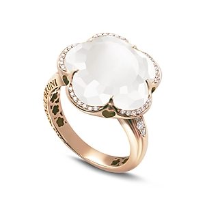 Pasquale Bruni 18K Rose Gold Bon Ton Floral Milky Quartz & Diamond Ring- 2679084