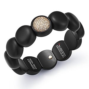 Roberto Demeglio 18K Rose Gold & Black Ceramic Dama Stretch Bracelet with Pave Champagne Diamond Station- 2896624