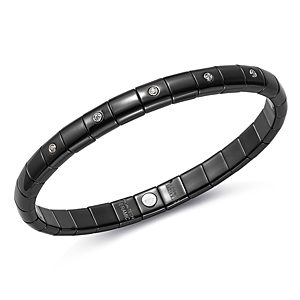 Roberto Demeglio 18K White Gold & Matte Black Ceramic Pura Stretch Bracelet with Alternating Diamond Bezels- 2896604