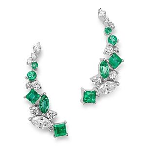 Bloomingdale's Diamond & Emerald Climber Earrings in 14K White Gold - 100% Exclusive- 3025685
