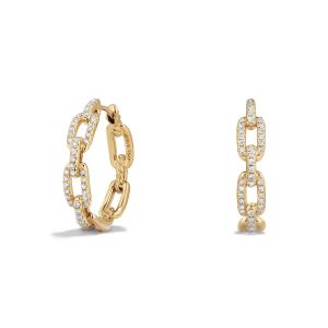 Stax Medium Chain-Link Hoop Earrings with Diamonds in 18K Yellow Gold- sku167470198