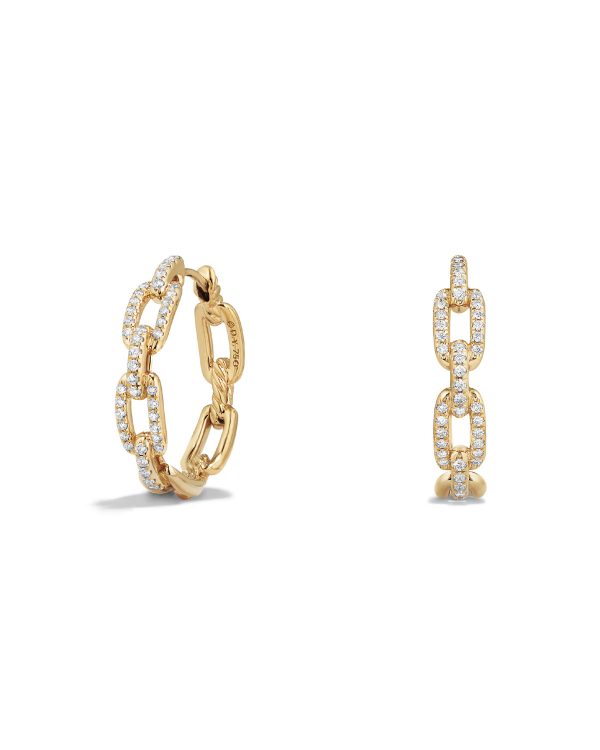 Stax Medium Chain-Link Hoop Earrings with Diamonds in 18K Yellow Gold- sku167470198