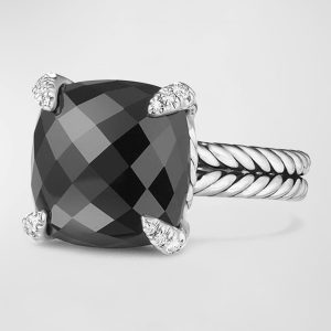 Chatelaine Ring with Gemstone and Diamonds in Silver, 14mm- sku171220005