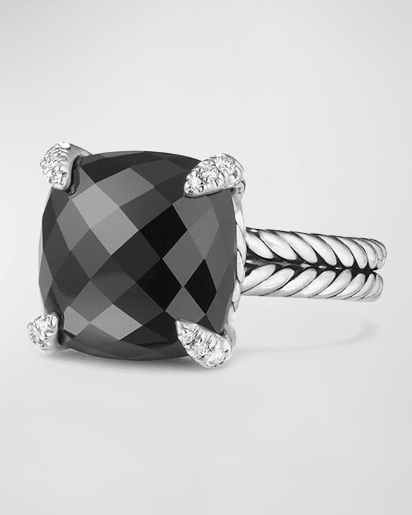 Chatelaine Ring with Gemstone and Diamonds in Silver, 14mm- sku171220005