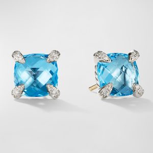 Chatelaine Stud Earrings with Gemtone and Diamonds in Silver, 9mm- sku171220002
