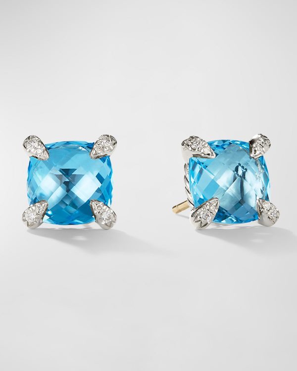 Chatelaine Stud Earrings with Gemtone and Diamonds in Silver, 9mm- sku171220002