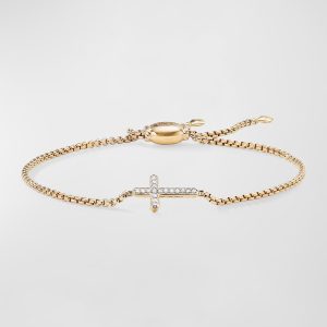 18K Gold Petite Sideways Diamond Cross Bracelet- sku167782590