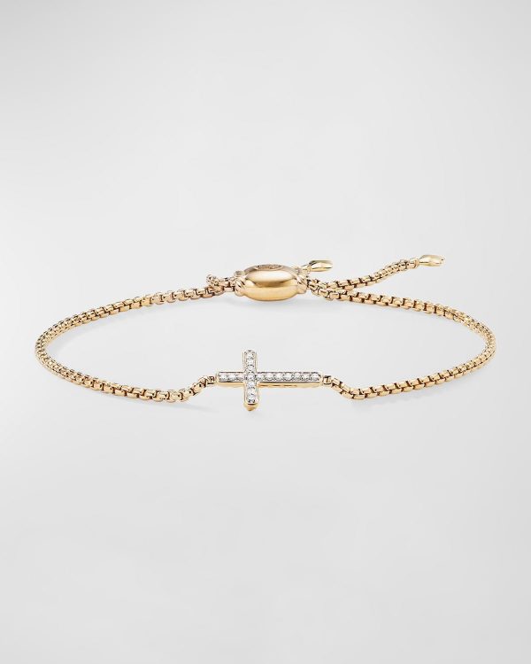 18K Gold Petite Sideways Diamond Cross Bracelet- sku167782590