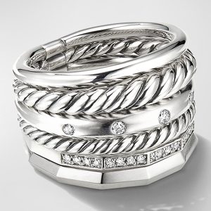 16mm Stax Wide Stacked Ring with Diamonds- sku182281659