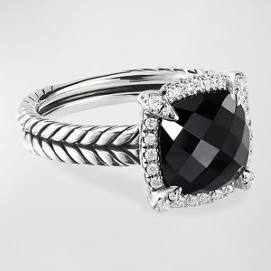 Chatelaine Pavé Bezel Ring with Gemstone and Diamonds in Silver, 9mm- sku164542103