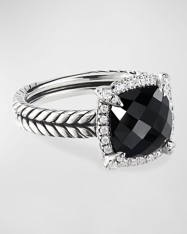 Chatelaine Pavé Bezel Ring with Gemstone and Diamonds in Silver, 9mm- sku164542103