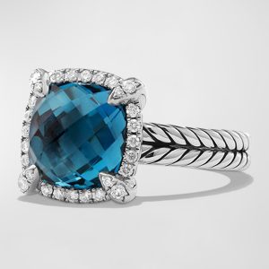Chatelaine Pavé Bezel Ring with Gemstone and Diamonds in Silver, 9mm- sku186790502