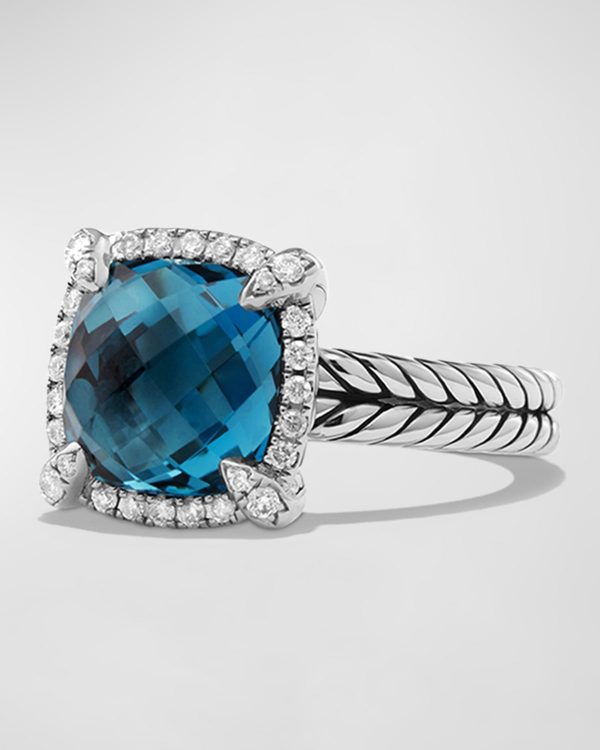 Chatelaine Pavé Bezel Ring with Gemstone and Diamonds in Silver, 9mm- sku186800055