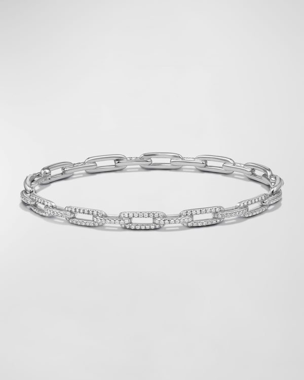 Stax Chain Link Bracelet in 18k White Gold w/ Diamonds, Size M- sku167460876