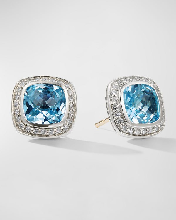 Albion Stud Earrings with Gemstone and Diamonds in Silver, 7mm- sku169633111