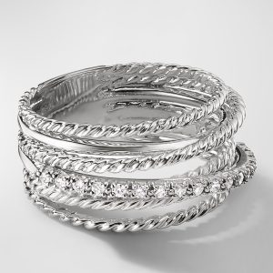 Crossover Ring with Pavé Diamonds and Silver, 12mm- sku165172001