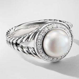 Petite Cerise Pearl Ring in Sterling Silver w/ Pave Diamonds- sku162051237