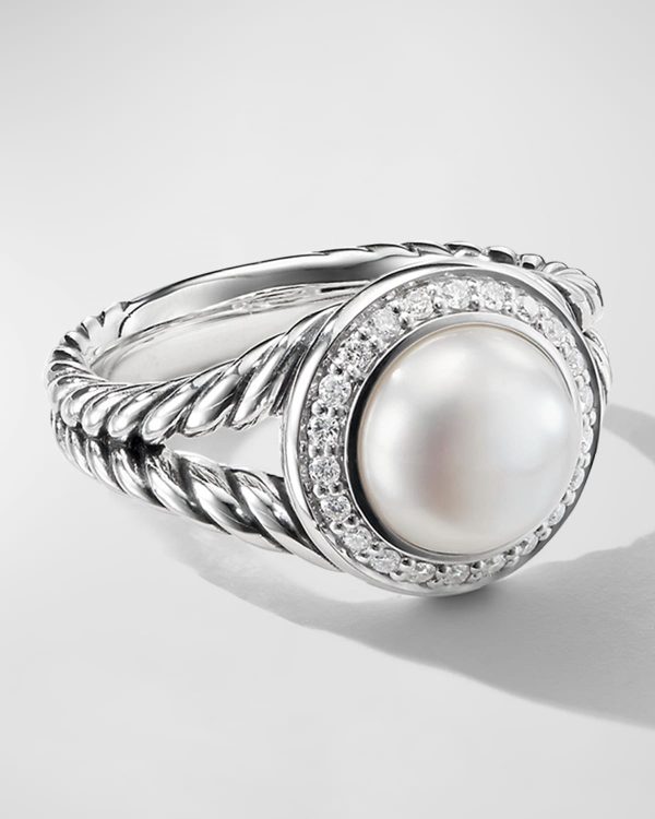 Petite Cerise Pearl Ring in Sterling Silver w/ Pave Diamonds- sku162051237