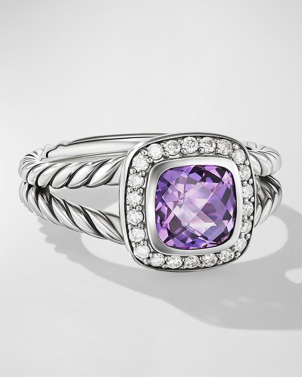 Petite Albion Ring with Gemstone and Diamonds in Silver, 7mm- sku168180655