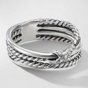 X Crossover Ring with Diamonds in Silver, 6mm- sku168170111