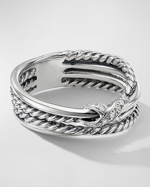 X Crossover Ring with Diamonds in Silver, 6mm- sku168170111