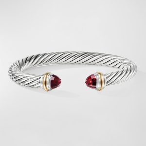 Cable Bracelet with Gemstone and 14K Gold in Silver, 7mm- sku188070170