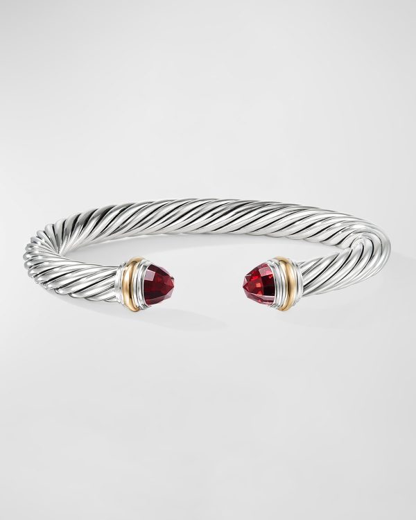 Cable Bracelet with Gemstone and 14K Gold in Silver, 7mm- sku188070170