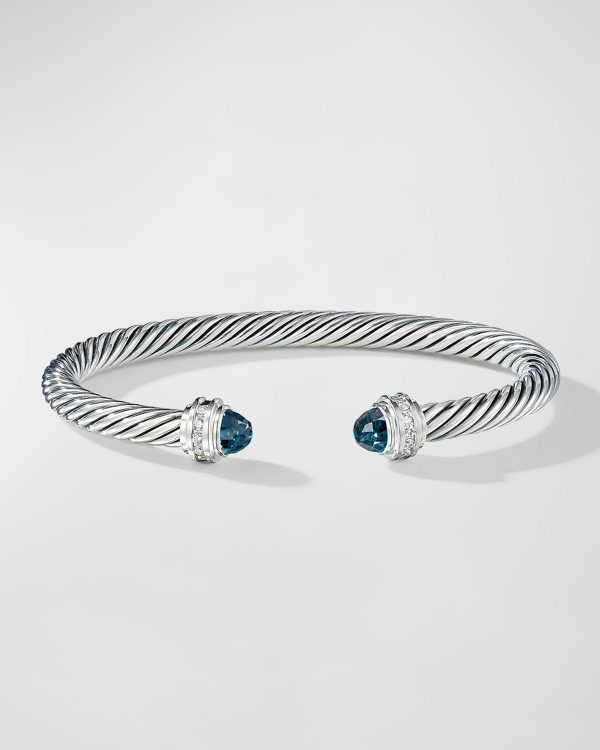 Cable Bracelet with Gemstones in Silver, 5mm- sku170373341