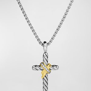 X Cross Necklace with Diamonds and 14K Gold- sku147490937