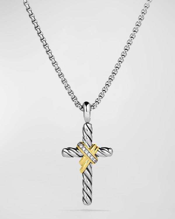 X Cross Necklace with Diamonds and 14K Gold- sku147490937