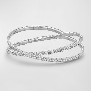 18k White Gold Paveflex Two-Row Diamond Bracelet, Size M- sku181261169