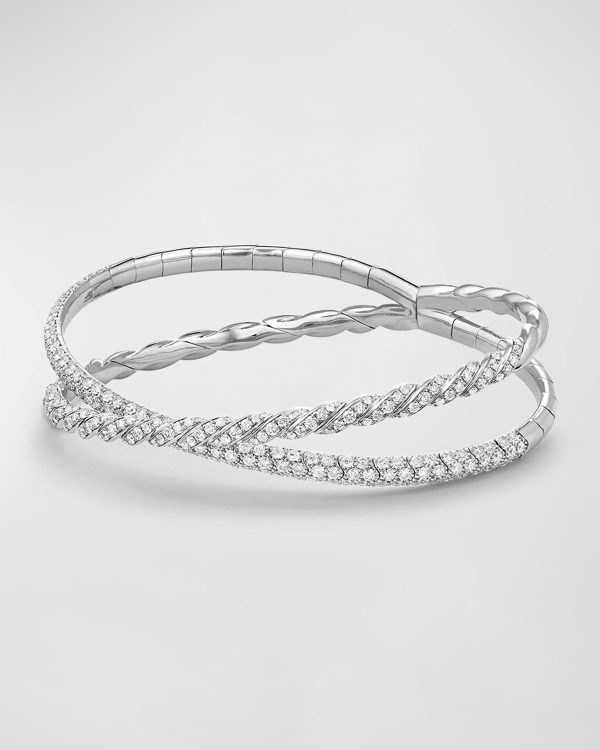 18k White Gold Paveflex Two-Row Diamond Bracelet, Size M- sku181261169