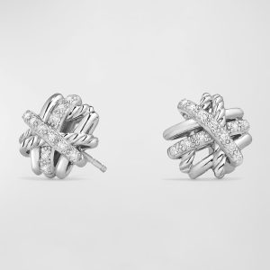 Crossover Sterling Silver Earrings with Diamonds- sku169570753