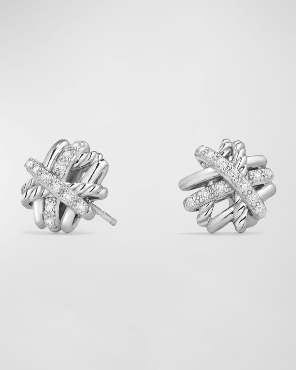 Crossover Sterling Silver Earrings with Diamonds- sku169570753