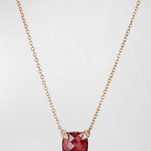 Chatelaine 7mm Faceted Garnet & Diamond Pendant Necklace- sku195310283