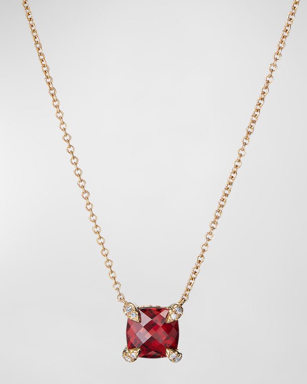 Chatelaine 7mm Faceted Garnet & Diamond Pendant Necklace- sku195310283