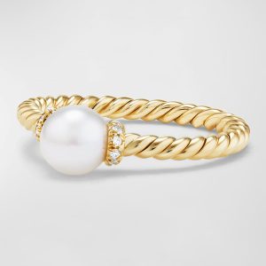 Solari Petite 18k Gold Pearl Station Ring with Diamonds, Size 5- sku175480067
