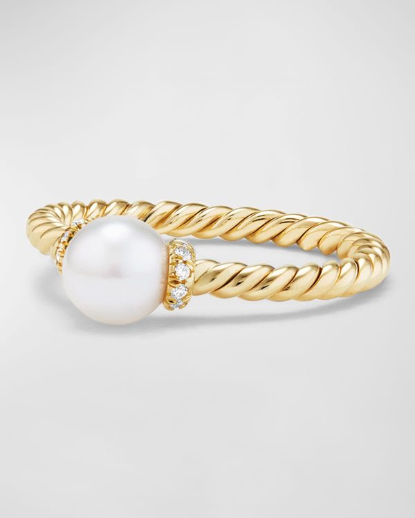 Solari Petite 18k Gold Pearl Station Ring with Diamonds, Size 5- sku175480067